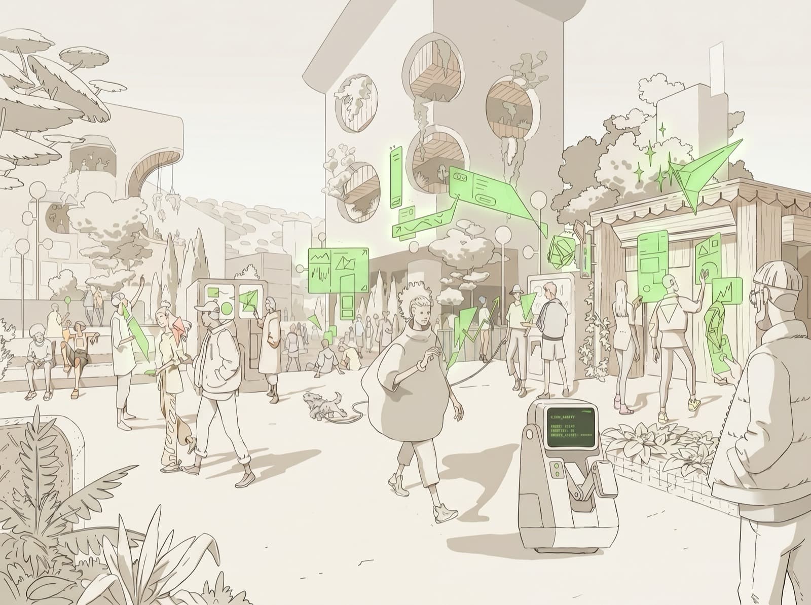 An open, green town square where the community gathers